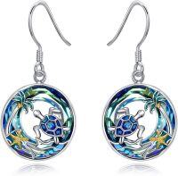 wholesale TOUPOP Sea Turtle Earrings For Women Sterling Silver Turtle Palm Tree Earrings With Blue Crystal Ocean Sea Turtle Jewelry Birthday Christmas Gifts For Women -undefined