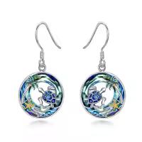 TOUPOP Sterling Silver Blue Crystal Sea Turtle Palm Tree Earrings-undefined