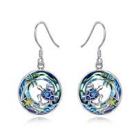 TOUPOP Sterling Silver Blue Crystal Sea Turtle Palm Tree Earrings-undefined