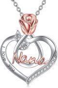 wholesale 925 Sterling Silver Rose Flower Heart Necklace for Mom Grandma Nana with Crystal Jewelry-0-0