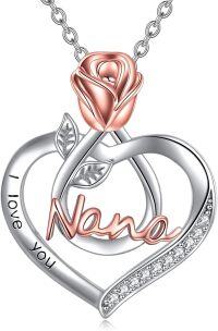 wholesale 925 Sterling Silver Rose Flower Heart Necklace for Mom Grandma Nana with Crystal Jewelry-I Love You Nana Necklace-Rose flower