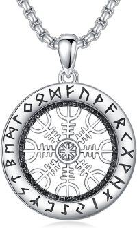 wholesale 925 Sterling Silver Norse Vegvisir Compass & Tree of Life Pendant Necklace  with Wolf Head and Mjolnir Charm-C-Viking Amulet B