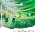 wholesale 925 Sterling Silver Emerald Green Crystal Drop Dangle Lever Back Earrings for Women-0-1