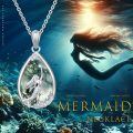 wholesale 925 Sterling Silver Teardrop Blue Opal CZ Mermaid Pendant Necklaces for Women Ocean Beach Gifts-0-11