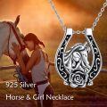 wholesale 925 Sterling Silver Horse & Rose Horseshoe Pendant Necklace Lucky Charm s for Her-0-2
