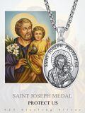 wholesale 925 Sterling Silver St Joseph Protect Us Pendant Necklace for Men with Cross and 3+2 Extender Chain-0-5