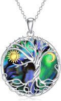 wholesale 925 Sterling Silver Abalone Shell Tree of Life Sun Moon Pendant Necklace-0-0