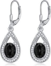 wholesale Sterling Silver Genuine Simulated Birthstone Teardrop Leverback Earrings-Jet Black