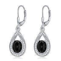 wholesale 925 Sterling Silver 3 ct Moissanite D VVS Tear Drop Halo Leverback Earrings-Jet Black