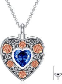 wholesale Sterling Silver Birthstone Angel Wing Cross Rose Heart Cremation Urn Necklace for Women with Funnel Kit ( chars)-Heart Non-personalized 09-Sep-Sapphire-Heart Personalized 09-Sep-Sapphire