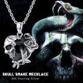 wholesale 925 Sterling Silver Gothic Snake & Rose Heart Skull Pendant Necklace-0-5