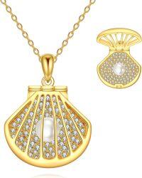 wholesale 925 Sterling Silver Shell Pearl Pendant Necklace with Cubic Zirconia and Chain - Elegant Ocean Inspired Jewelry for Women-Pearl Shell