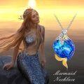 wholesale 925 Sterling Silver Blue Crystal Heart Mermaid Pendant Necklace s for Women-0-5