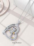 wholesale 925 Sterling Silver Two Tone Frog Heart Pendant Necklace Cubic Zirconia I Love You Forever-0-4