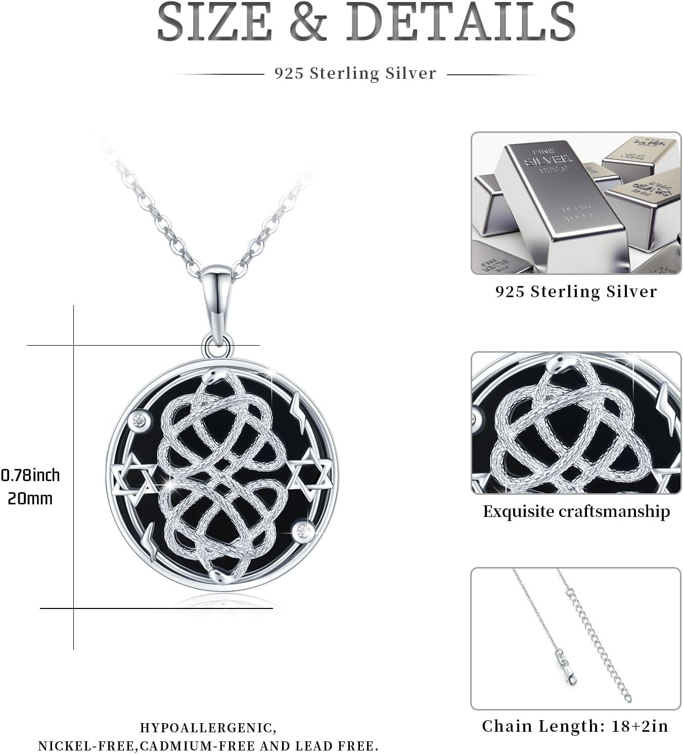 Sterling Silver Celtic Evil Eye Viking Pendant Necklace for Women Men-0-6