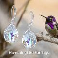 wholesale 925 Sterling Silver Hummingbird & Flower Teardrop Dangle Earrings with Opalite Stone and Gold Accents-0-5