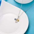 wholesale 925 Sterling Silver Blue Heart & Gold Wings Guardian Angel Pendant Necklace for Women's Birthdays Gifts-0-2
