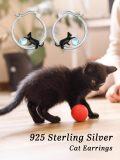 wholesale 925 Sterling Silver Black Cat Moonstone Hypoallergenic Hoop Earrings for Women-0-5
