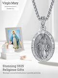 wholesale 925 Sterling Silver Virgin Mary Pendant Necklace with Cubic Zirconia and Chain - Religious Protection  for Women-0-5