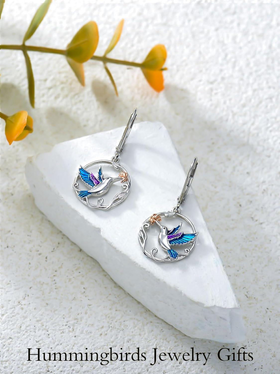 925 Sterling Silver Enamel Hummingbird Leverback Drop Dangle Earrings Gift-0-2
