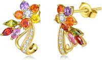 wholesale 14K Gold Multi-Color Stone Flower Stud Earrings for Women - Anniversary Gift-Yellow Gold