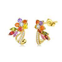 wholesale 14k Gold Rainbow Zircon Flower Stud Earrings For Women-Yellow Gold