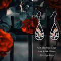 wholesale 925 Sterling Silver Teardrop Rose Earrings Wholesale With Pink Accents And Silver Leaves-0-3