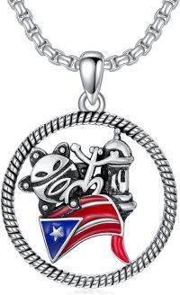 wholesale 925 Sterling Silver African Map & Puerto Rican Flag Pendant Necklaces for Men/Women Gifts-Puerto Rico