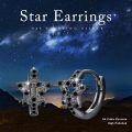 wholesale Black 925 Sterling Silver CZ Star Huggie Hoop Earrings-0-1