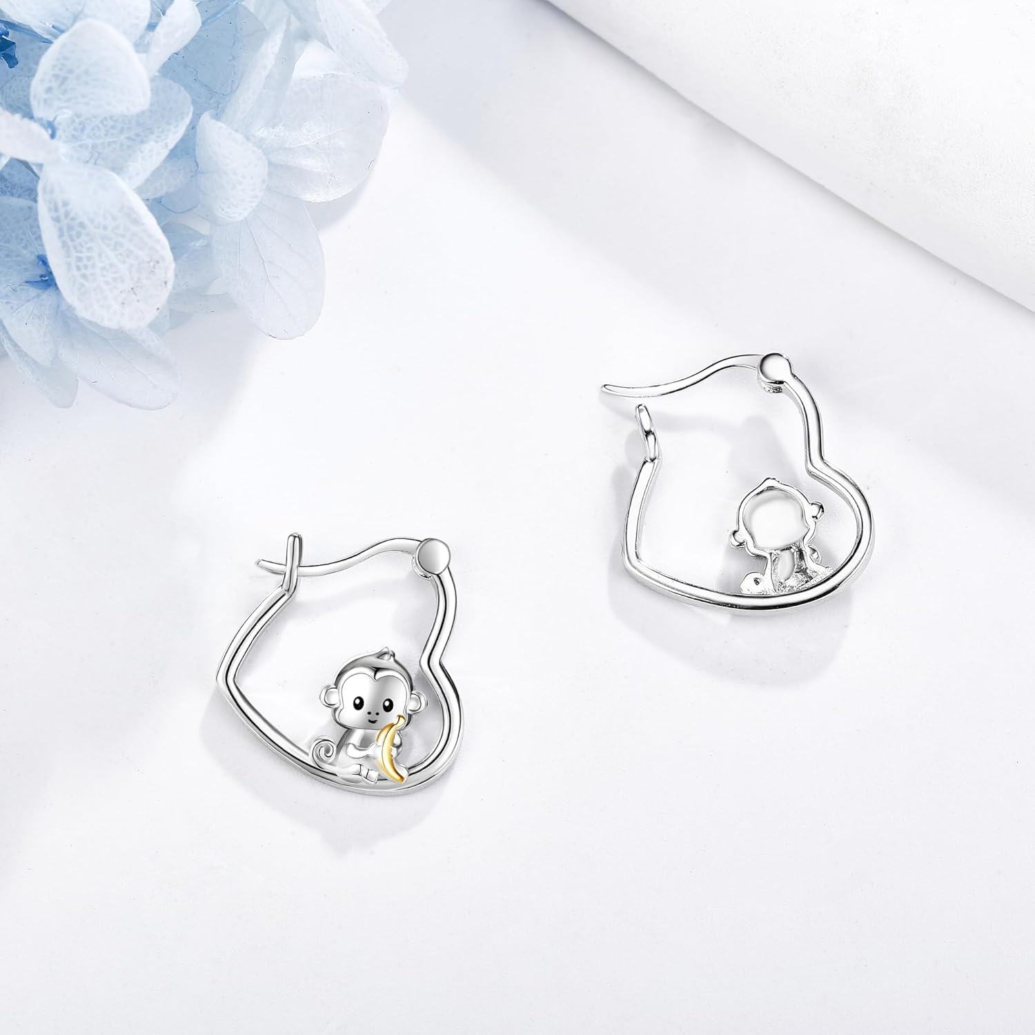 Sterling Silver Monkey Raccoon Banana Earrings Animal Earrings for Girls-0-2