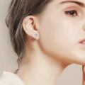 wholesale 925 Sterling Silver Tooth Shape Heart Cz Stud Earrings Platinum Rose Gold Plated-0-1