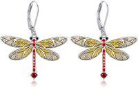 wholesale 925 Sterling Silver Yellow Enamel Red Crystal Dragonfly Leverback Drop Earrings-Enamel Dragonfly
