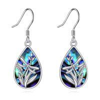 wholesale 925 Sterling Silver White Gold Plated Dragonfly Abalone Shell Teardrop Drop Earrings-Dragonfly