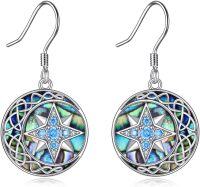 wholesale 925 Sterling Silver Round Celtic Knot Abalone Shell Blue Crystal Star Pendant Hook Earrings s for Women-Moon and Star