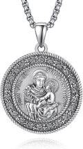 wholesale 925 Sterling Silver Saint Anthony Medal Pendant Necklace with Chain for Men & Women-0-0
