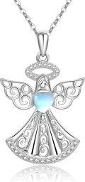 wholesale 925 Sterling Silver Moonstone Angel Pendant Necklace - Mothers Day Gift for Her-0-0