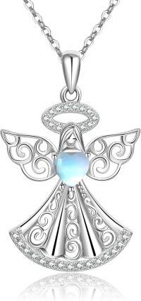 wholesale 925 Sterling Silver Moonstone Angel Pendant Necklace - Mothers Day Gift for Her-Guardian Angel