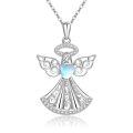 wholesale 925 Sterling Silver Angel Pendant Necklace Heart Moonstone White Gold Plated Women Jewelry-0-0