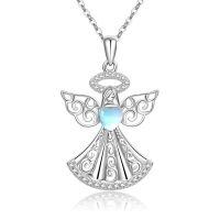 wholesale 925 Sterling Silver Angel Pendant Necklace Heart Moonstone White Gold Plated Women Jewelry-Guardian Angel