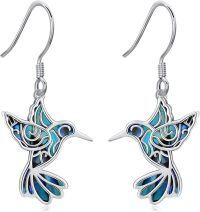 wholesale 925 Sterling Silver Hummingbird Abalone Shell Inlay Dangle Drop Earrings for Women-Drop