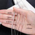 wholesale 925 Sterling Silver Box Chain Necklace for Women Men 0.8mm 1mm 1.5mm 2mm 3mm 18 20 22 24 26 Inches-0-4