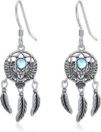 wholesale 925 Sterling Silver Dreamcatcher Feather Moonstone Drop Dangle Earrings for Women Girls  4cm Length-Dream Catcher
