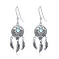 wholesale 925 Sterling Silver Dreamcatcher Feather Moonstone Drop Dangle Earrings for Women Girls  4cm Length-0-0
