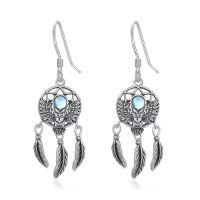 wholesale 925 Sterling Silver Dreamcatcher Feather Moonstone Drop Dangle Earrings for Women Girls  4cm Length-Dream Catcher
