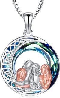 wholesale 925 Sterling Silver Celtic Knot Family of Three Crystal Sister Necklace for Women-Crystal-4 Sisters