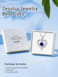 wholesale Sterling Silver White Gold Heart Pendant Necklace w Birthstone for Women-0-4