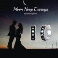 wholesale 925 Sterling Silver Black Enamel Crescent Moon & Stars Huggie Hoop Earrings Gift for Women Girls-0-5