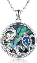 wholesale 925 Sterling Silver Turtle & Ocean Waves Abalone Shell Pendant Necklace Sea Life s for Women-0-0