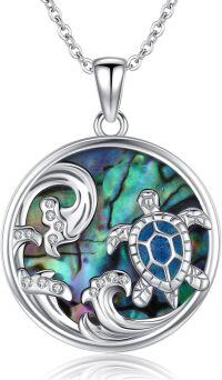 wholesale 925 Sterling Silver Turtle & Ocean Waves Abalone Shell Pendant Necklace Sea Life s for Women-Turtle