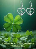 wholesale 925 Sterling Silver Green Enamel Four-Leaf Clover Drop Earrings Irish Claddagh  for Women Girls-0-5